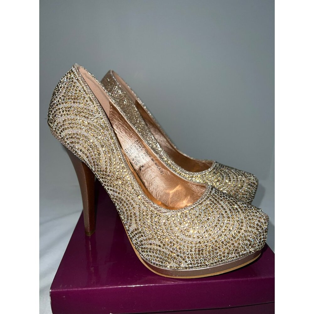 Divine Monica-01 Rhinestone Embellished Women's Platform Pumps in Gold Size 8 - Picture 6 of 10